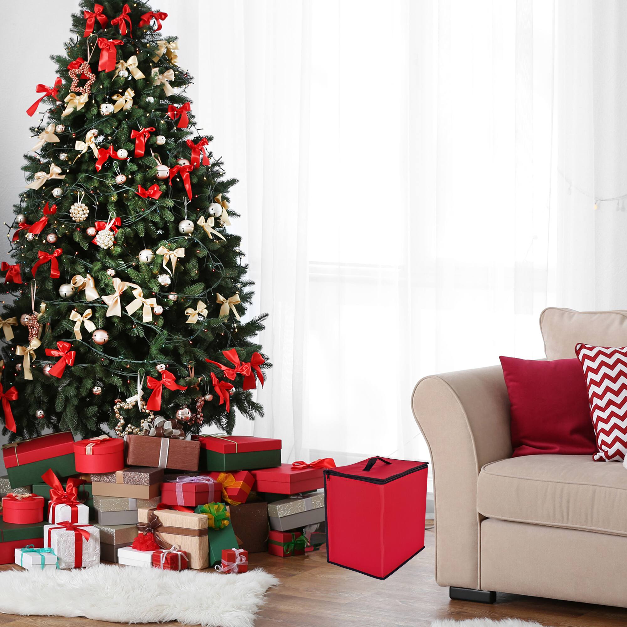 Red & Black Zip Up Christmas Ornament Storage Box